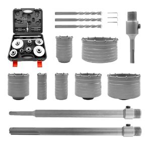 RENYU 17 PCS Concrete Hole Saw Kit with SDS Plus & Max Shanks, Tungsten Carbide Hole Saw Tool Set for Concrete, Cement, Bricks, Stone Walls, Drilling Set Size 30 40 50 65 80 100 110 mm