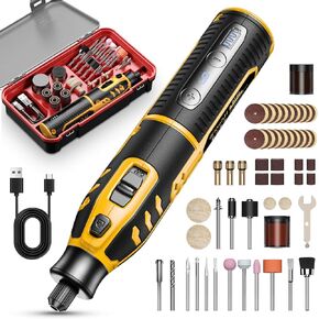 Upgrade 8V Rotary Tool Kit, 25000 RPM High-Performance Multi-Tool with 71 Accessories & 6-Speed Settings, Cordless Engraving Tool for Polishing, Grinding, Sanding, Drilling, Wood Carving, DIY Crafts