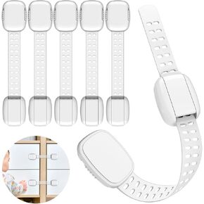 6 Pack Baby Proofing Cabinet Locks, Child Safety Locks with Adjustable Strap Latches for Cabinets and Drawers,Door,Dishwasher,Fridge,Toilet Seat,Cupboard,Trash Can,Washer (White)