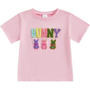 Toddler Baby Girl Boy Easter Clothes Bunny Shirt Short Sleeve Rabbit Embroidery Top Kids Easter Summer Outfit