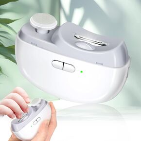 Electric Nail Clipper 2 in 1 Design, Automatic Baby Nail Trimmer with Light & 2 Speeds, Nail Polisher, USB Rechargeable Safety Electric Nail File for Babies, Kids, Adults and Seniors