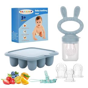WAJIAYON Easter Bunny Baby Breastmilk Popsicle Molds & Baby Fruit Feeder,Food Freezer Tray Storage Containers, Silicone Teething Pacifier Feeder and Teether for Babies,Gifts for Boys and Girls-Purple