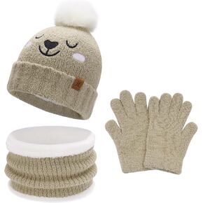 Kids Toddlers Winter Beanie Hats Gloves Neck Scarf Warm Knit Set Gifts for 0 6 12 Months 1 2 3 4-8 Year Old Baby Boys Girls