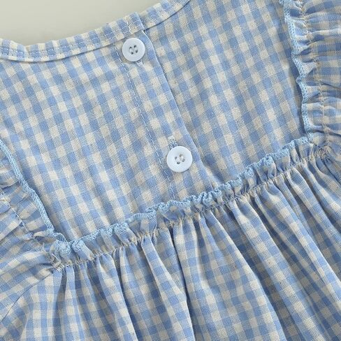 Infant Baby Girl Summer Outfit Plaid Romper Boho Short Sleeve Ruffle Bodysuit with Headband Clothes in Kuwait