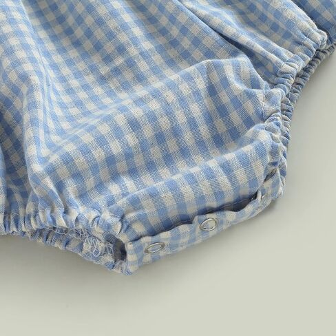 Infant Baby Girl Summer Outfit Plaid Romper Boho Short Sleeve Ruffle Bodysuit with Headband Clothes in Kuwait