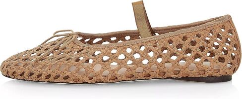 AMINUGAL Raffia Ballet Flats Shoes for Women Dressy Comfortable Woven Straw Women's Flats with Elastic Strap Mesh Flats Bows Raffia Mary Jane Flats Women Ballerina Flats for Women in Saudi Arabia