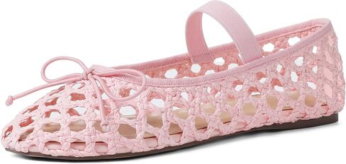 AMINUGAL Raffia Ballet Flats Shoes for Women Dressy Comfortable Woven Straw Women's Flats with Elastic Strap Mesh Flats Bows Raffia Mary Jane Flats Women Ballerina Flats for Women in Saudi Arabia