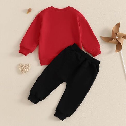 Toddler Baby Boy Valentines Day Outfits Letter Print Sweatshirt + Pants Valentine's Day Spring Fall Winter Clothes in Kuwait