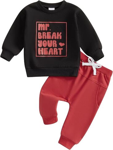 Toddler Baby Boy Valentines Day Outfits Letter Print Sweatshirt + Pants Valentine's Day Spring Fall Winter Clothes in Kuwait
