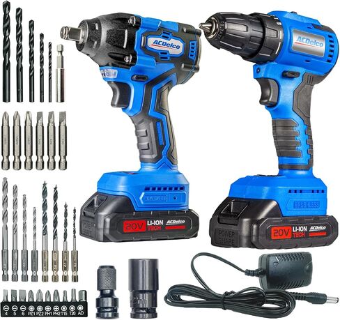 ACDelco ARI20132-K1 20V Cordless Drill, Impact Driver,Impact drill, 2 Tool Power Tool Combo Kit, Brushless Power Tool Set with 2 Batteries and Charger Included in Saudi Arabia