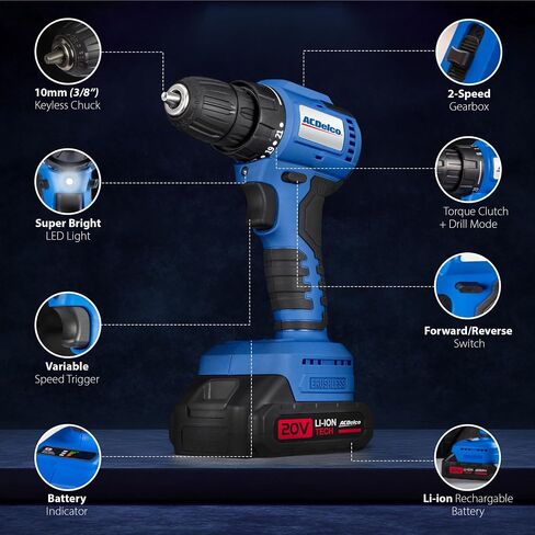 ACDelco ARI20132-K1 20V Cordless Drill, Impact Driver,Impact drill, 2 Tool Power Tool Combo Kit, Brushless Power Tool Set with 2 Batteries and Charger Included in Saudi Arabia