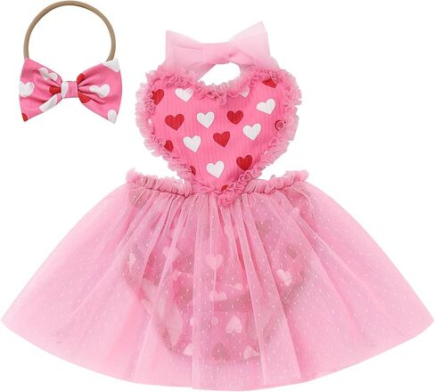 IMEKIS Newborn Baby Girl 1st Birthday Outfit Strawberry Pink Heart Valentines Day Dress Romper Headband Photo Shoot in Kuwait