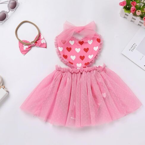 IMEKIS Newborn Baby Girl 1st Birthday Outfit Strawberry Pink Heart Valentines Day Dress Romper Headband Photo Shoot in Kuwait