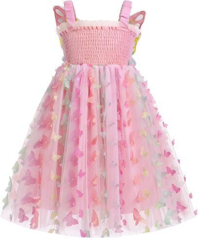 OBEEII Kids Girls Sleeveless Smocked 3D Butterfly Wing Tulle Tutu Dress A-line Sundress Princess Fancy Birthday Party Dress in Saudi Arabia