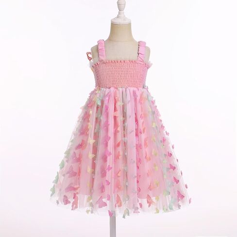 OBEEII Kids Girls Sleeveless Smocked 3D Butterfly Wing Tulle Tutu Dress A-line Sundress Princess Fancy Birthday Party Dress in Saudi Arabia