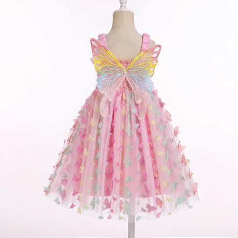 OBEEII Kids Girls Sleeveless Smocked 3D Butterfly Wing Tulle Tutu Dress A-line Sundress Princess Fancy Birthday Party Dress in Saudi Arabia