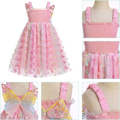 OBEEII Kids Girls Sleeveless Smocked 3D Butterfly Wing Tulle Tutu Dress A-line Sundress Princess Fancy Birthday Party Dress in Saudi Arabia