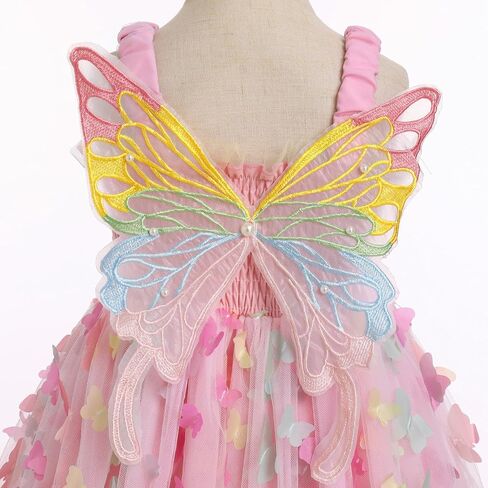 OBEEII Kids Girls Sleeveless Smocked 3D Butterfly Wing Tulle Tutu Dress A-line Sundress Princess Fancy Birthday Party Dress in Saudi Arabia
