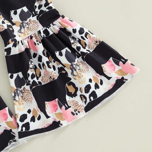 2Pcs Toddler Baby Girl Clothes Letter Print Short Sleeve T-Shirt Top Bell-Bottom Pants Western Cowgirl Outfit Set in Kuwait
