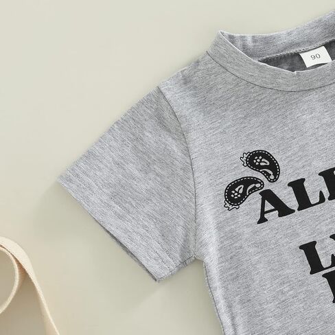 2Pcs Toddler Baby Girl Clothes Letter Print Short Sleeve T-Shirt Top Bell-Bottom Pants Western Cowgirl Outfit Set in Kuwait