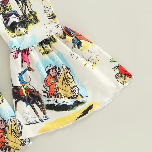 2Pcs Toddler Baby Girl Clothes Letter Print Short Sleeve T-Shirt Top Bell-Bottom Pants Western Cowgirl Outfit Set in Kuwait