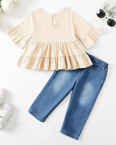 Mioglrie Toddler Girl Clothes Denims Outfits Ruffle Shirt Jeans Pants Set Toddler Baby Clothes for Girl in Saudi Arabia