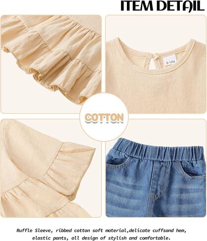 Mioglrie Toddler Girl Clothes Denims Outfits Ruffle Shirt Jeans Pants Set Toddler Baby Clothes for Girl in Saudi Arabia