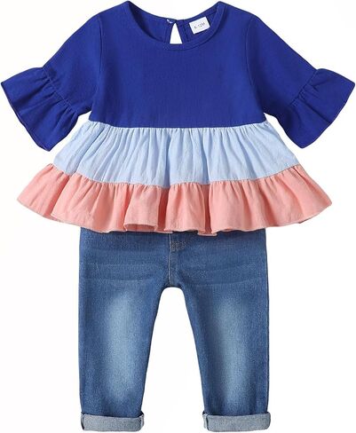 Mioglrie Toddler Girl Clothes Denims Outfits Ruffle Shirt Jeans Pants Set Toddler Baby Clothes for Girl in Saudi Arabia
