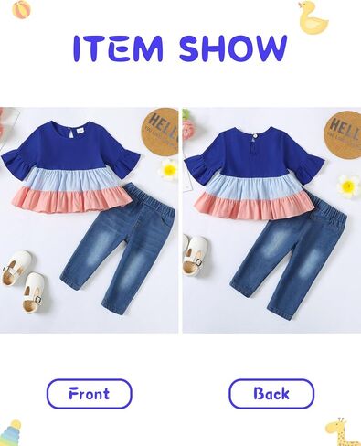 Mioglrie Toddler Girl Clothes Denims Outfits Ruffle Shirt Jeans Pants Set Toddler Baby Clothes for Girl in Saudi Arabia