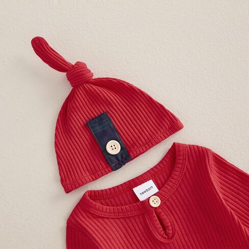 Baby Boys Girls Footies Oneisex Justborn Newborn Rebbed Romper Button Button Hat 2pcs مجموعة ملابس الأطفال in Kuwait