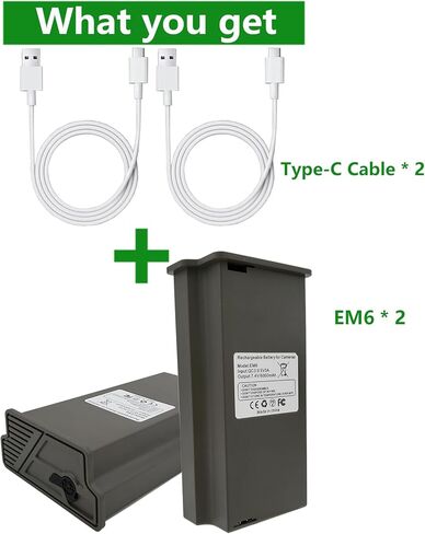 2 حزمة EM6 6000MAH LIPO LITHIUM LITHIUM TRAIL و GAME CAMERA CAMERA PACK متوافقة مع توسكام تكشف الكاميرا الصيد X Gen 3.0 ، PRO 3.0 ، X Pro ، X Gen 2.0 ، XB ، SK (تضمين كابل Type-C) in Kuwait