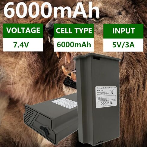 2 حزمة EM6 6000MAH LIPO LITHIUM LITHIUM TRAIL و GAME CAMERA CAMERA PACK متوافقة مع توسكام تكشف الكاميرا الصيد X Gen 3.0 ، PRO 3.0 ، X Pro ، X Gen 2.0 ، XB ، SK (تضمين كابل Type-C) in Kuwait