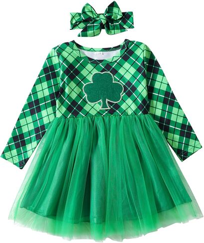 Fairy Baby Infant Toddler Girls St. Patrick's Day Outfit Green Shamrock Mesh Dress Lucky Clover Top Tutu Skirt Set 12M-5T in Saudi Arabia