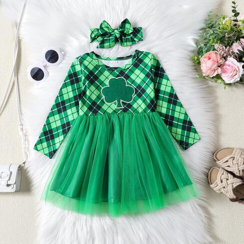 Fairy Baby Infant Toddler Girls St. Patrick's Day Outfit Green Shamrock Mesh Dress Lucky Clover Top Tutu Skirt Set 12M-5T in Saudi Arabia