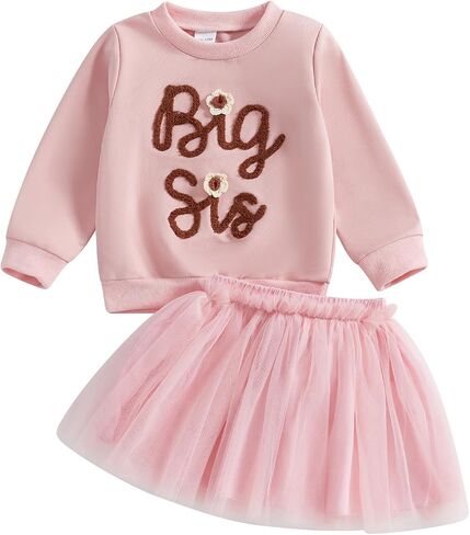 Emmababy Toddler Girl Valentines Skirt Skirt مجموعة لؤلؤة كشكش قميص قميص طويل الأكمام تنورة طباعة الأطفال in Kuwait