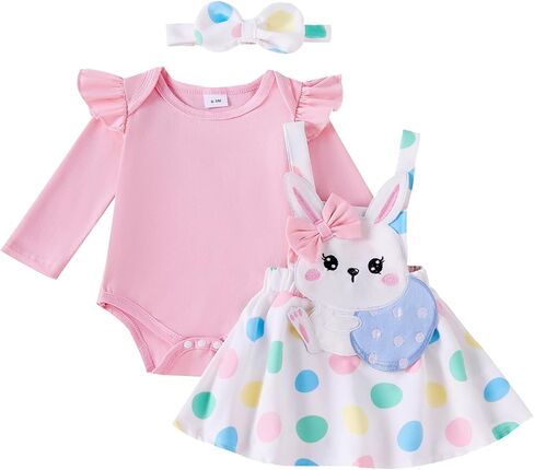 Newborn Baby Girl Valentines Outfit Long Sleeve Romper Easter Bodysuit Suspender Skirt Cute St Patricks Day Outfit in Kuwait