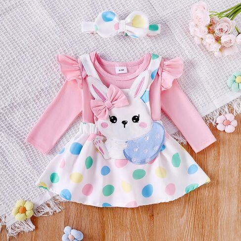 Newborn Baby Girl Valentines Outfit Long Sleeve Romper Easter Bodysuit Suspender Skirt Cute St Patricks Day Outfit in Kuwait