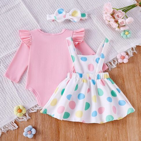 Newborn Baby Girl Valentines Outfit Long Sleeve Romper Easter Bodysuit Suspender Skirt Cute St Patricks Day Outfit in Kuwait