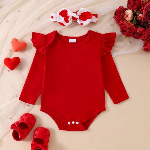 Newborn Baby Girl Valentines Outfit Long Sleeve Romper Easter Bodysuit Suspender Skirt Cute St Patricks Day Outfit in Kuwait