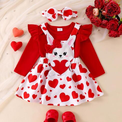 Newborn Baby Girl Valentines Outfit Long Sleeve Romper Easter Bodysuit Suspender Skirt Cute St Patricks Day Outfit in Kuwait