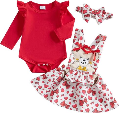 Newborn Baby Girl Valentines Outfit Long Sleeve Romper Easter Bodysuit Suspender Skirt Cute St Patricks Day Outfit in Kuwait