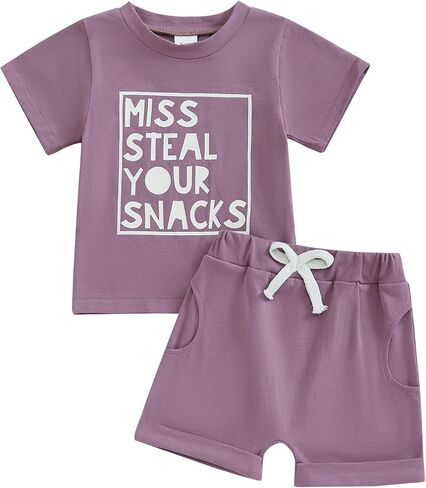 Toddler Baby Girl Summer Clothes Outfit Funny Letter T Shirt Top Short Set | Infant Baby Girl Summer Outfit Short Sleeve Funny Letter Print T Shirt Short Set Toddler Girl Clothes 6 12 18 months 2T 3T in Saudi Arabia