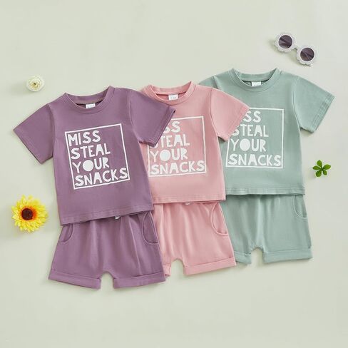 Toddler Baby Girl Summer Clothes Outfit Funny Letter T Shirt Top Short Set | Infant Baby Girl Summer Outfit Short Sleeve Funny Letter Print T Shirt Short Set Toddler Girl Clothes 6 12 18 months 2T 3T in Saudi Arabia