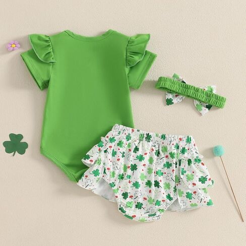 My First St Patricks Day Baby Girl Outfit Newborn Short Sleeve Romper Onesie Clover Shorts Summer Clothes Set in Saudi Arabia