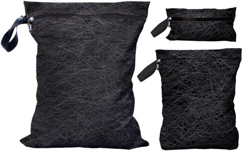 Gleener S'wet Wet/Dry Travel Laundry Bag | حمل مقاوم للماء لمعدات الصالة الرياضية السترة ، والسباحة والمناشف ، وحفازات القماش أو ملابس الأطفال ، وموزعات النظافة والإلكترونيات | حزمة من 3 (الفوضى السوداء) in Saudi Arabia