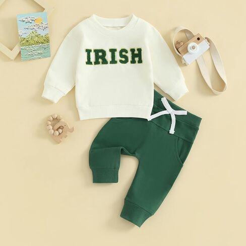 Toddler Baby Boy Girl St. Patricks Day Outfit Embroider Print Shirt Sweatshirt Pants Set St. Patricks Irish Clothes in Kuwait