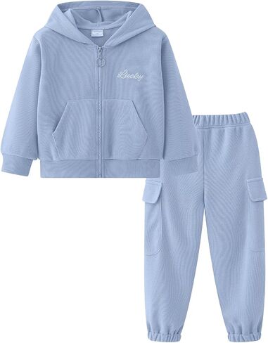 Toddler Boy girl Sweatsuit Corduroy Long Sleeve Hooded Zip Up Tops Kids Tracksuit Sets Solid Outfits(Size:2-7) in Saudi Arabia
