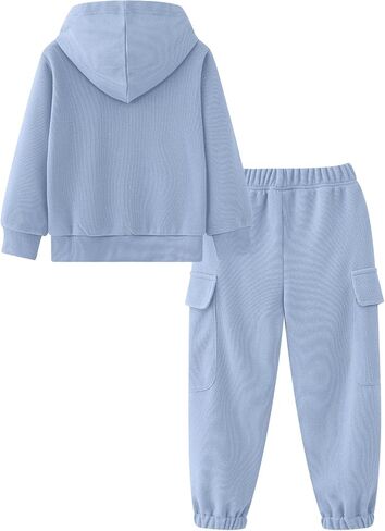 Toddler Boy girl Sweatsuit Corduroy Long Sleeve Hooded Zip Up Tops Kids Tracksuit Sets Solid Outfits(Size:2-7) in Saudi Arabia