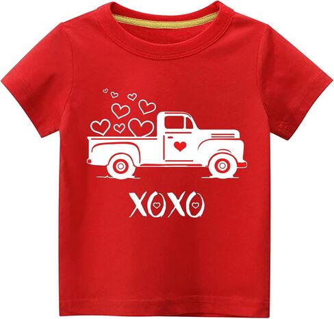 Toddler Boys Girls Valentine's Day T-Shirt Love Heart Truck Dinosaur Shirt Cotton Kids Tee Tops 2-7 Years in Saudi Arabia