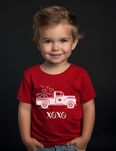 Toddler Boys Girls Valentine's Day T-Shirt Love Heart Truck Dinosaur Shirt Cotton Kids Tee Tops 2-7 Years in Saudi Arabia